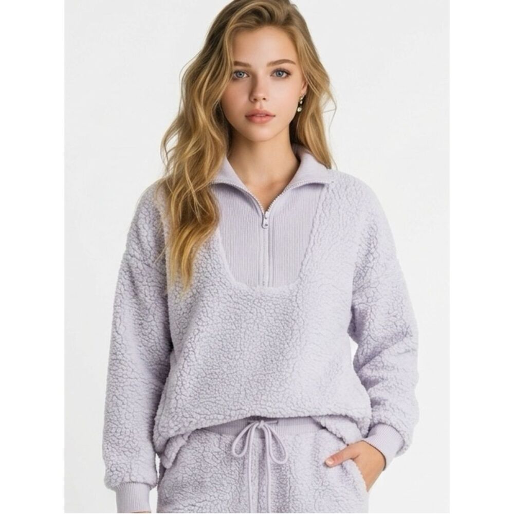 AERIE | Soft Light Purple Teddy Sherpa Quarter Zip Pullover Women’s Size S